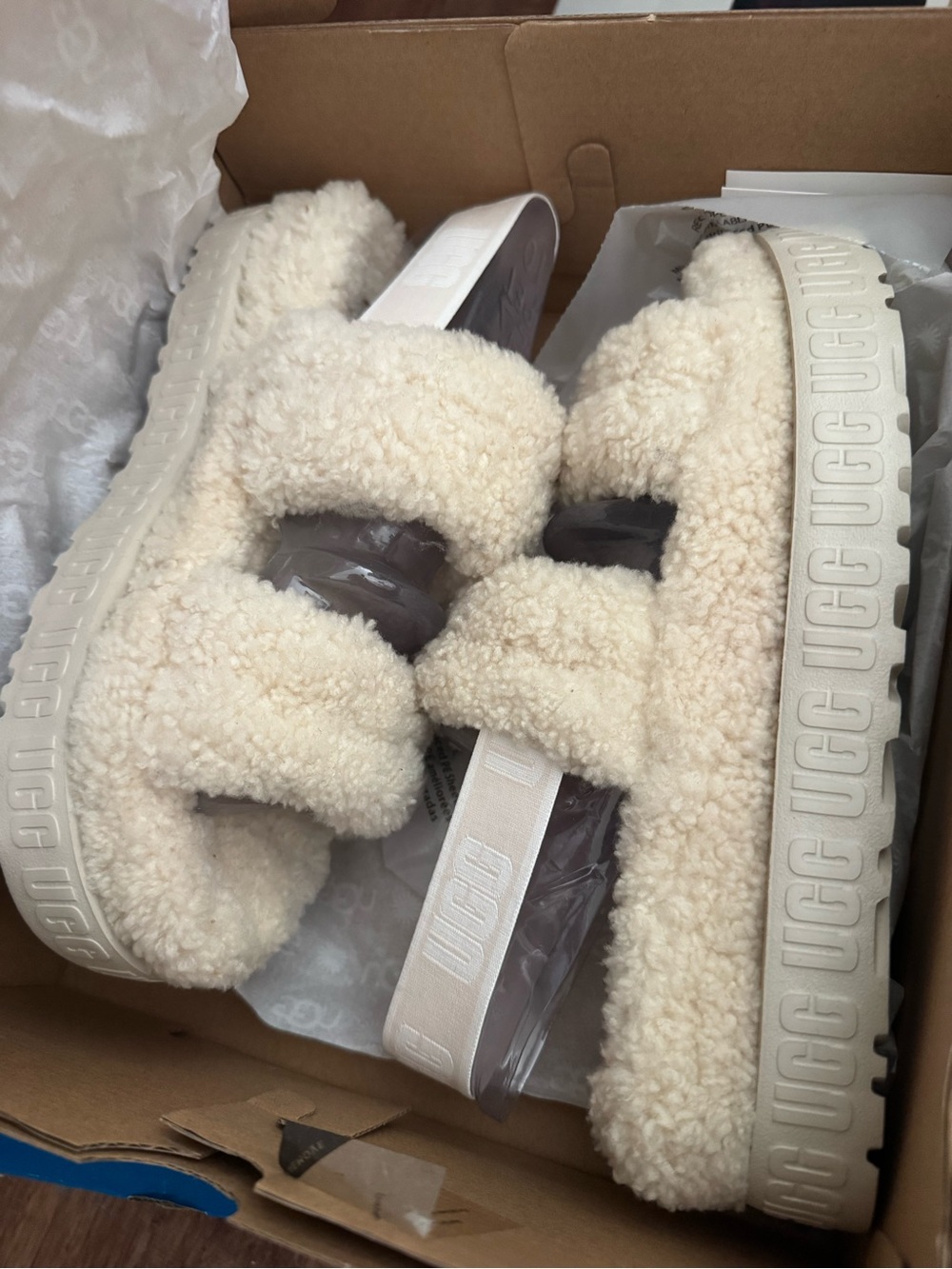 UGG Fluffita Shearling Slides in Natural